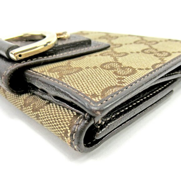GUCCI W Hook Wallet GG Pattern Beige Canvas ?~ Leather Authentic Used G1469 - Picture 3 of 7